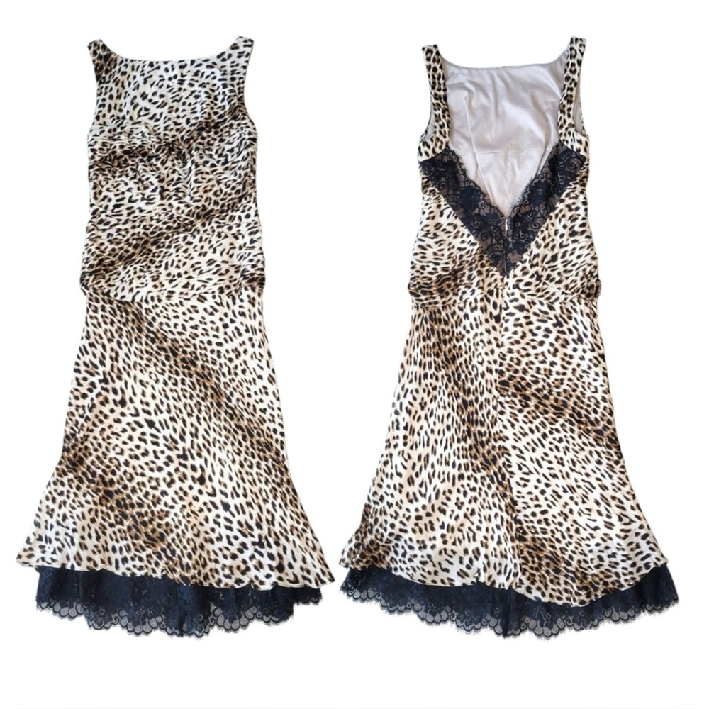 Tadashi Alanna's Cheetah Print 100% Silk Lace Knee Length Cocktail Dress, sz 2